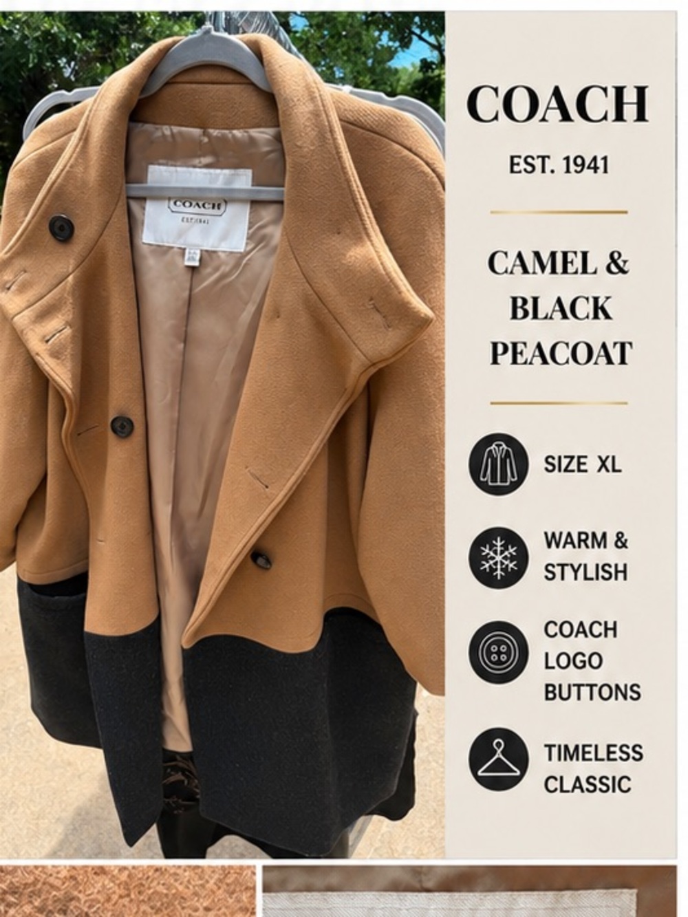 Coach Camel and Black Colorblock Peacoat